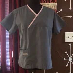 Gray and Pink Scrub Top